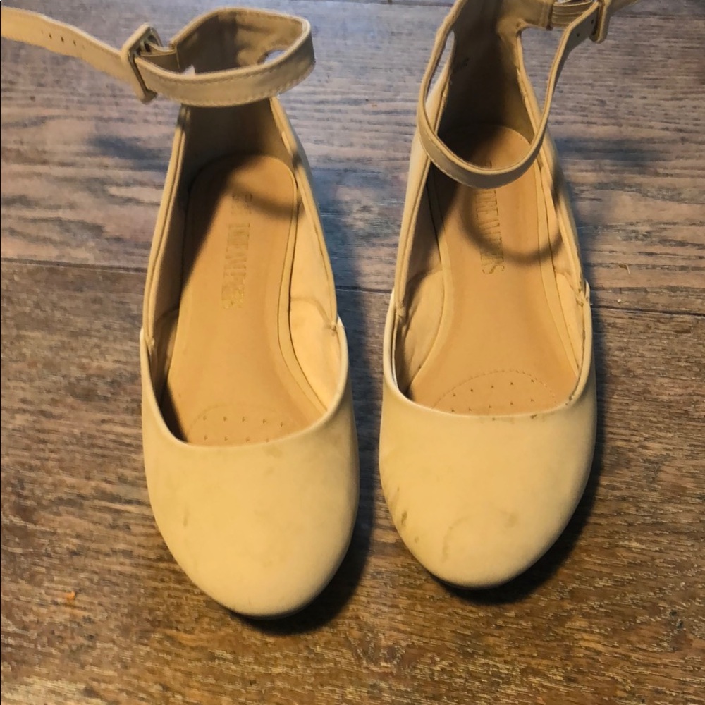 Women's Cream Ankle Strap Flats
